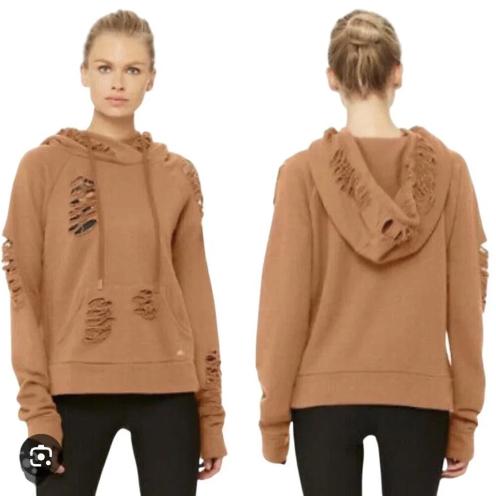 Alo Yoga Ripped Distressed Henna Rust Hoodie ASO DC Legends Size XS